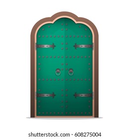 Closed the iron door in flat style. Vector illustration isolated on white background.