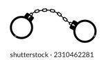 Closed jail cuffs. Cartoon handcuffs. Vector handcuff, manacles or shackles arrest. Police equipment. Chained, handcuffed hands, for thief, prison, detention. Crime symbol. Police hand cuffs. SM idea.