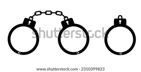 Closed jail cuffs. Cartoon handcuffs. Vector handcuff, manacles or shackles arrest. Police equipment. Chained, handcuffed hands, for thief, prison, detention. Crime symbol. Police hand cuffs. SM idea. Foto d'archivio © 