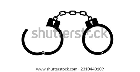 Closed jail cuffs. Cartoon handcuffs. Vector handcuff, manacles or shackles arrest. Police equipment. Chained, handcuffed hands, for thief, prison, detention. Crime symbol. Police hand cuffs. SM idea.