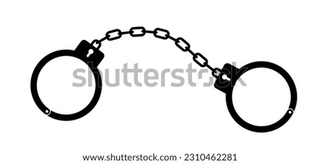 Closed jail cuffs. Cartoon handcuffs. Vector handcuff, manacles or shackles arrest. Police equipment. Chained, handcuffed hands, for thief, prison, detention. Crime symbol. Police hand cuffs. SM idea. Imagine de stoc © 