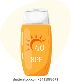 Closed jar of sunscreen. Cream with SPF blocks the sun's rays. Product for the “Protection from Summer” set. Sun safety vector illustration.
