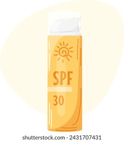 Closed jar of sunscreen. Cream with SPF blocks the sun's rays. Product for the “Protection from Summer” set. Sun safety vector illustration.