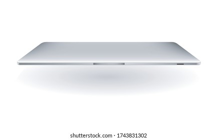 A Closed Laptop Mock Up, Silver Color Like Flying Effect. Vector Illustration