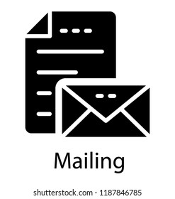 Closed letter envelope with paper sheet representing mailing