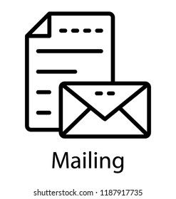 Closed letter envelope with paper sheet representing mailing