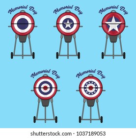 Closed Lid BBQ Design with Patriotic Bunting Flag. All the objects are in different layers and the text types do not need any font. 