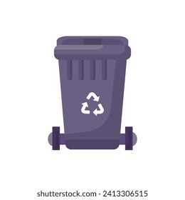 Closed Lid transportable container for storing, recycling and sorting used household metal waste. Closed empty and filled trash can with recycle sign. Colored cartoon vector