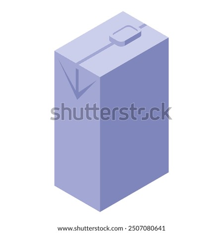 Closed light blue carton with a drinking spout is standing in isometric view