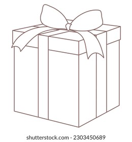 Closed line drawn holiday box with ribbon, design element for holidays