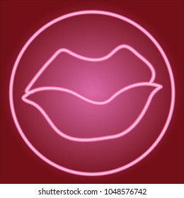 Closed lips in the neon circle