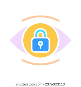 Closed lock in eye line icon. Security, protection, key, door, password, secret, safe, hacking. Vector color icon on a white background for business and advertising.