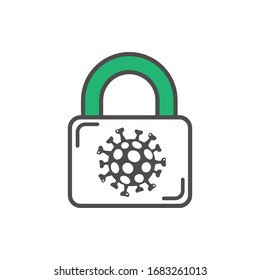 Closed lock icon with coronavirus bacteria 2019-nCoV inside. Stop pandemic of coronavirus outbreak. Lockdown Global spreading and infection dangerous virus Covid-19. Concept of medical quarantine.