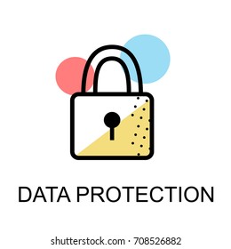 Closed lock icon for data protection flat design