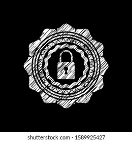 closed lock icon drawn on blackboard