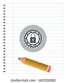 closed lock icon emblem draw with pencil effect. Vector Illustration. Detailed.