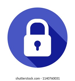 Closed Lock Icon In Flat Long Shadow Style