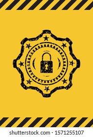 closed lock icon grunge warning sign emblem. Vector Illustration. Detailed.