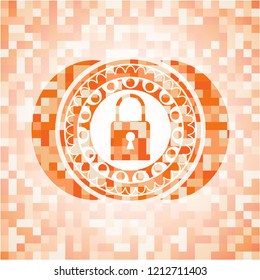 closed lock icon inside abstract orange mosaic emblem