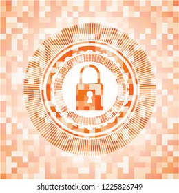 closed lock icon inside abstract orange mosaic emblem