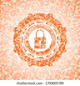 icono de cierre cerrado dentro del emblema de mosaico naranja abstracto