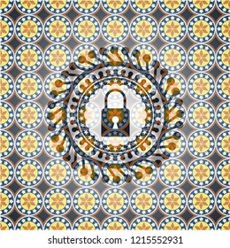 closed lock icon inside arabesque badge. arabic decoration.