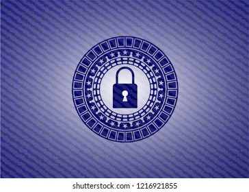 closed lock icon inside badge with denim background