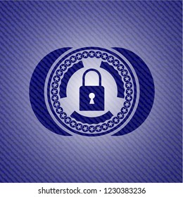 closed lock icon inside badge with jean texture