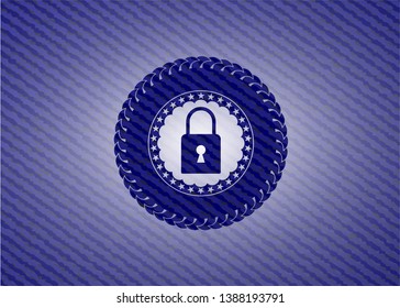 closed lock icon inside badge with jean texture