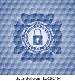 closed lock icon inside blue badge with geometric pattern background.