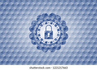 closed lock icon inside blue badge with geometric background.