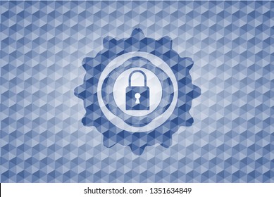 closed lock icon inside blue badge with geometric pattern background.
