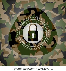 closed lock icon inside camouflage emblem