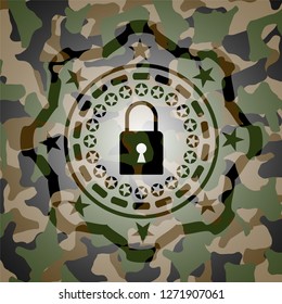 closed lock icon inside camouflage texture