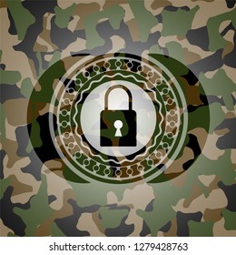 closed lock icon inside camouflage emblem