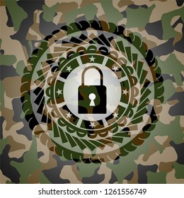 closed lock icon inside camouflaged emblem