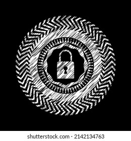 closed lock icon inside chalkboard emblem written on a blackboard. 