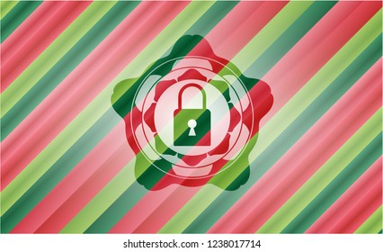 closed lock icon inside christmas colors emblem.