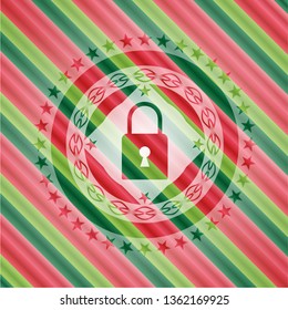closed lock icon inside christmas badge background.
