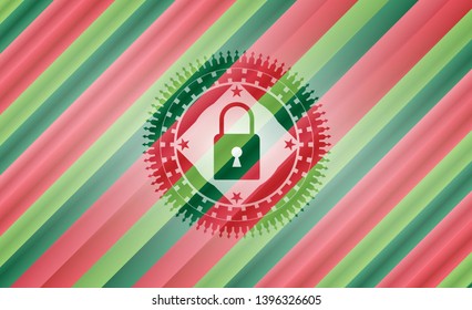 closed lock icon inside christmas colors style emblem.