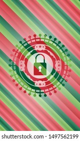 closed lock icon inside christmas badge background.