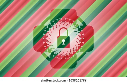 closed lock icon inside christmas colors badge.