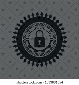 closed lock icon inside dark emblem. Retro