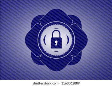 closed lock icon inside emblem with jean background