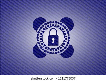 closed lock icon inside emblem with jean background