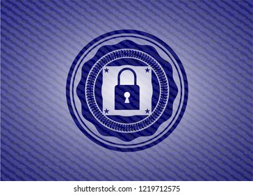 closed lock icon inside emblem with denim texture