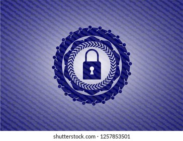 closed lock icon inside emblem with jean background