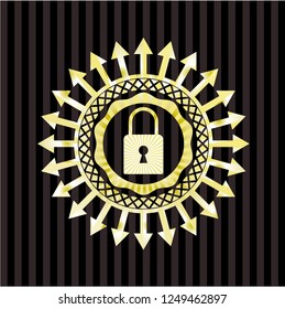 closed lock icon inside gold shiny badge