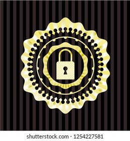 closed lock icon inside gold badge or emblem