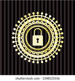 closed lock icon inside gold emblem or badge